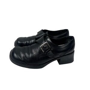 VTG Croft &‎ Barrow Leather Buckle Strap Chunky Heel Shoes Women 7 Grunge 90s